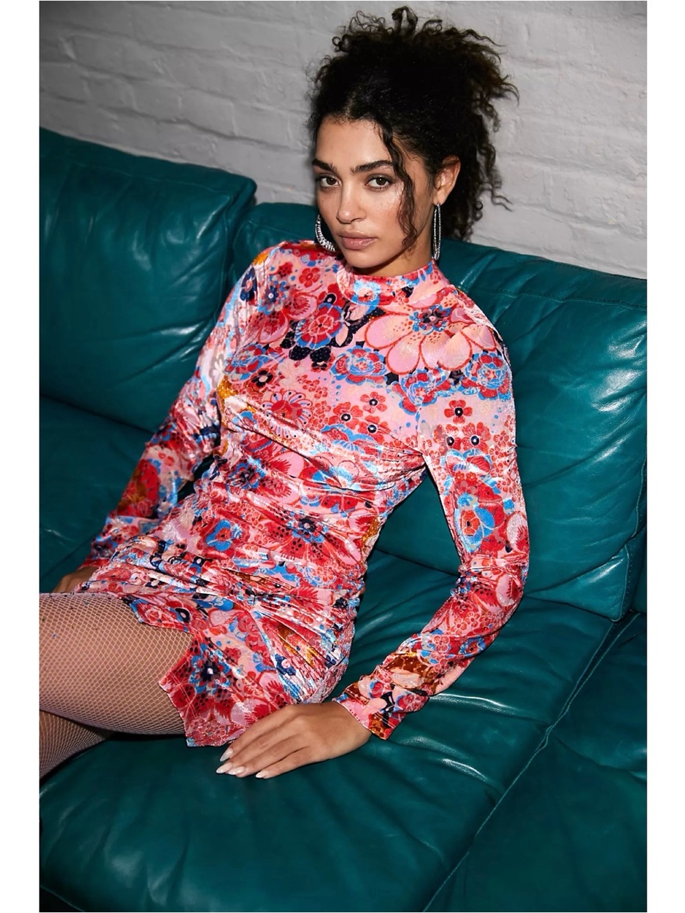 Free People Della Velvet Floral Open Back Mini Dress